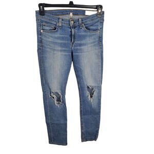 Rag & Bone Capri 29 Womens Mid Rise Medium Wash Distressed Knee Skinny Leg Summe